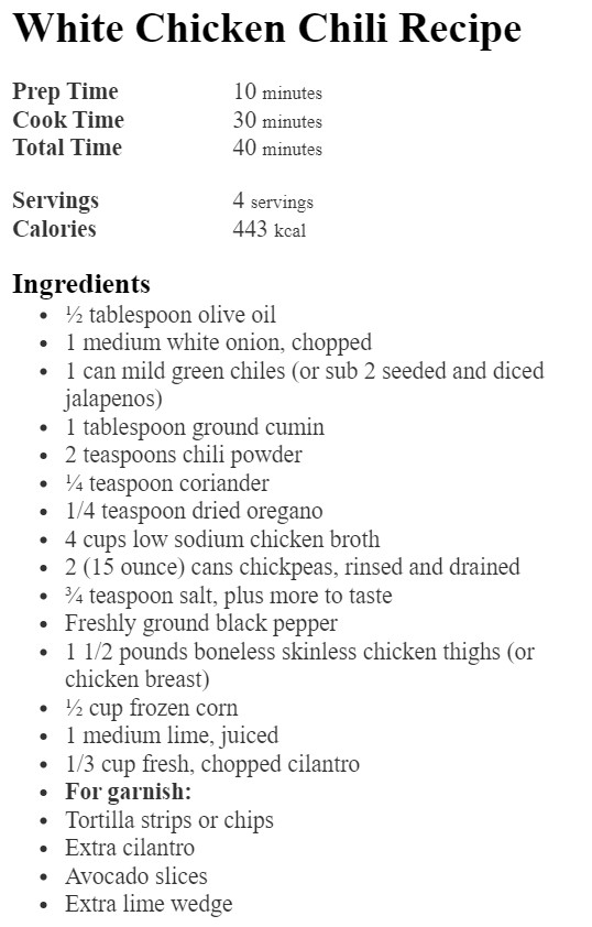 DELICIOUS WHITE CHIKEN CHILI – HEALTHY RECIPES FOR DINNER EASY ...
